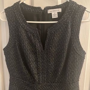 LIZ CLAIBORNE Size 4 Tweed Sheath Dress Black Blue Gold Shimmery Sleeveless